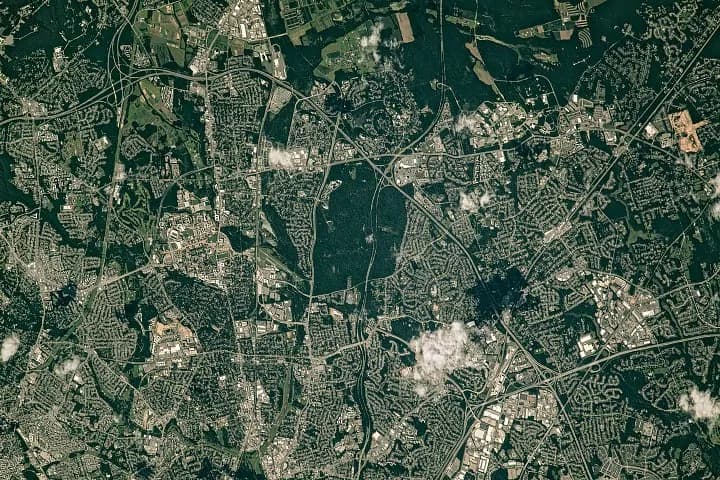 Astronaut fotograferar Greenbelt Maryland från rymdstationen